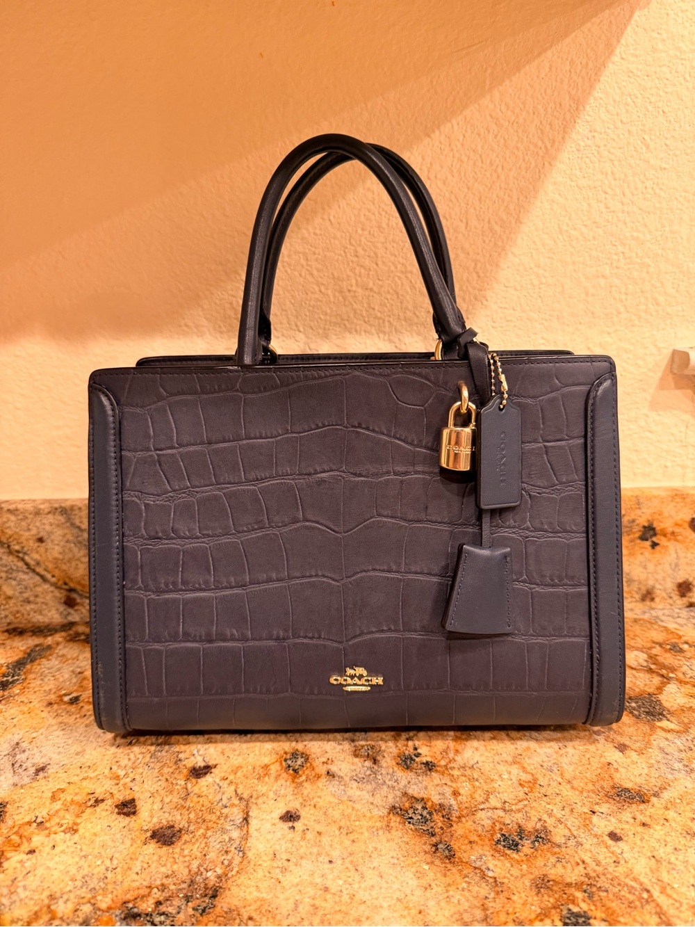 Coach Navy Croc-Embossed Zoe Carryall